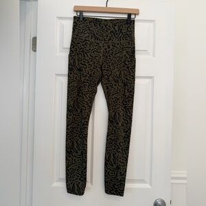 RVCA Sport Leopard Print Leggings, High Rise, 2 Side Pockets, Olive Green, M